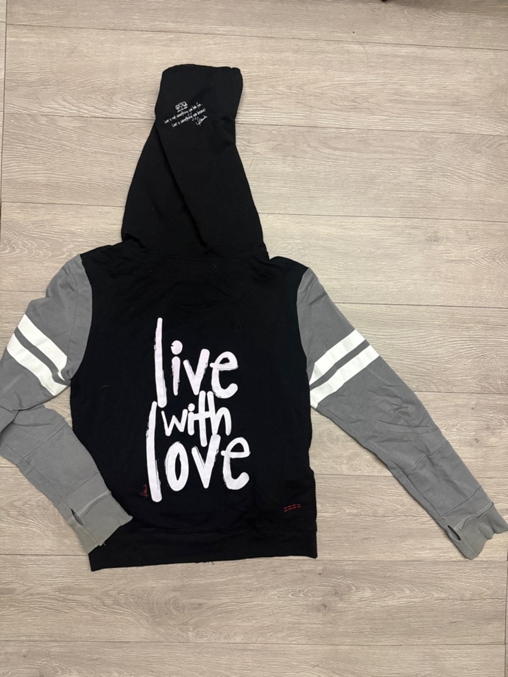 Live With Love Graphic Hoodie - Black with Gray Sleeves